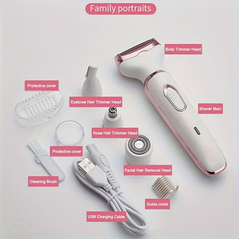 Hair Remover 4in1 Women's Electric  Multifunctional Women's Electric Shaver Trimmer Set Bikini Line Trimmer for Women USB Rechargeable for Eyebrows, Nose, Face Legs Hair Removal Portable Gentle Perfect Gift for Women