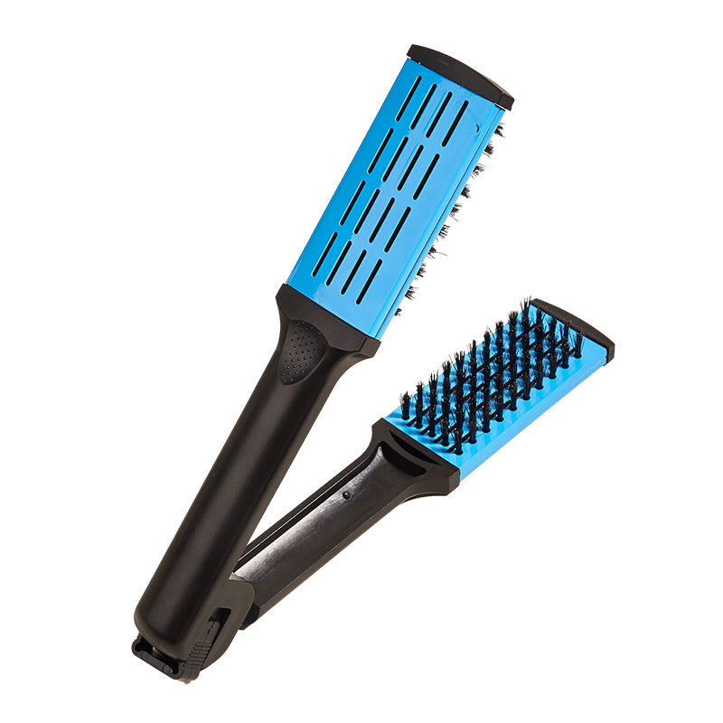 Hair Straightener Clip, Suitable for Buns and Wavy Hairstyles, Soft Bristles, Home Hair Styling Tool, Dual-Use Straightener and Curling Iron Comb for Women and Men