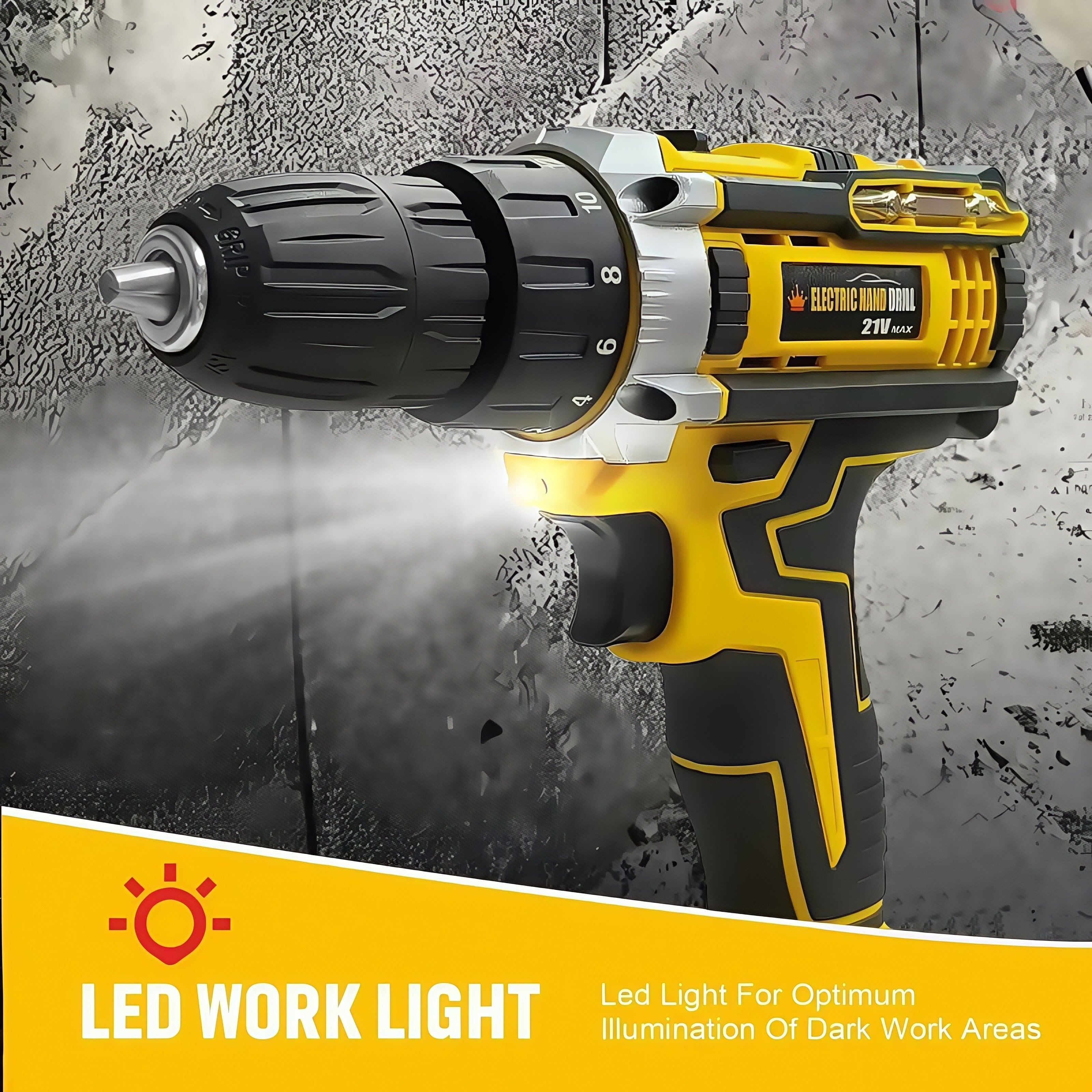 Drill Set Wireless . The New Impact Drill Is Equipped With A 3/8-inch Keyless Chuck And A Work Light