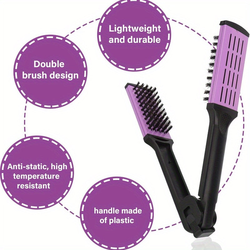 Hair Straightener Clip, Suitable for Buns and Wavy Hairstyles, Soft Bristles, Home Hair Styling Tool, Dual-Use Straightener and Curling Iron Comb for Women and Men
