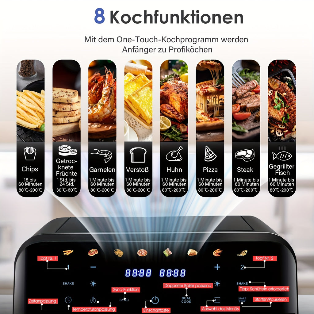 Air Fryer 9/10L Dual Zone  with Visual Window, 8 Pre-Programmed Menus Smart Cooking
