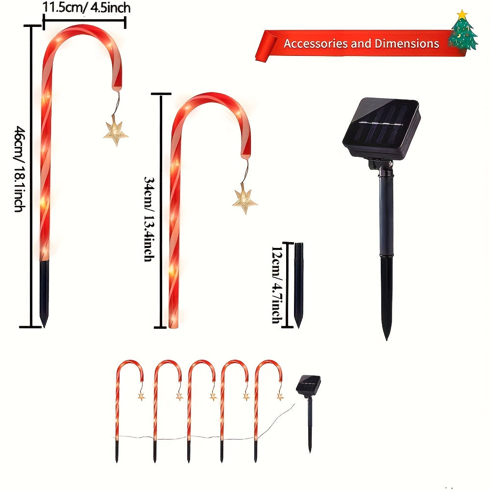 Light, Solar-Powered Candy Cane Lights, 8 Lighting Modes, Outdoor & Indoor Christmas Decoration