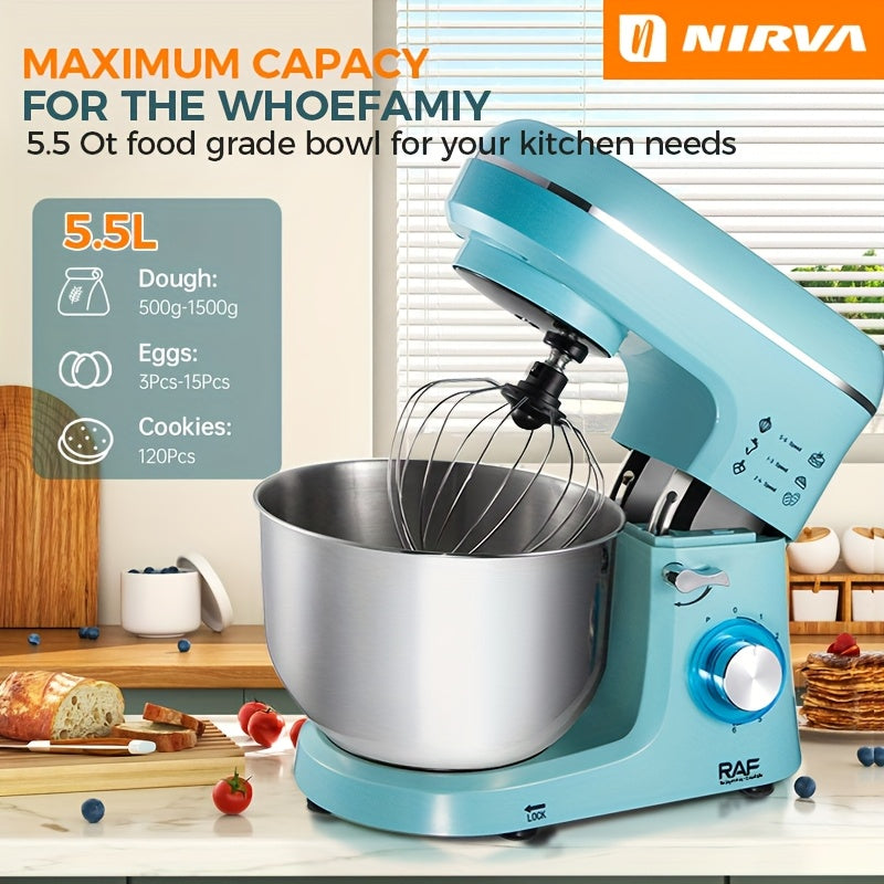 Mixer Nirva1400W high-speed electric kitchen mixer, with 240-ounce stainless steel bowl - 6-speed, handheld cream whisk and egg beater, suitable for baking and mixing, portable design,