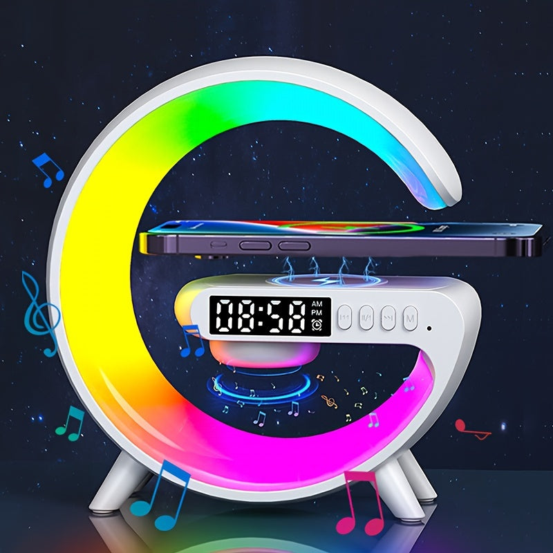 Charger and Night light Wireless Charger Stand Speaker Wireless Charging Station Atmosphere Nightlight Sunrise RGB Rhythm Light Table Lamp for Bedrooms Alarm Clock Birthday Gift Mobile Phone Stereo for iPhone 16 15 14 13 Pro Max AirPods for Samsung
