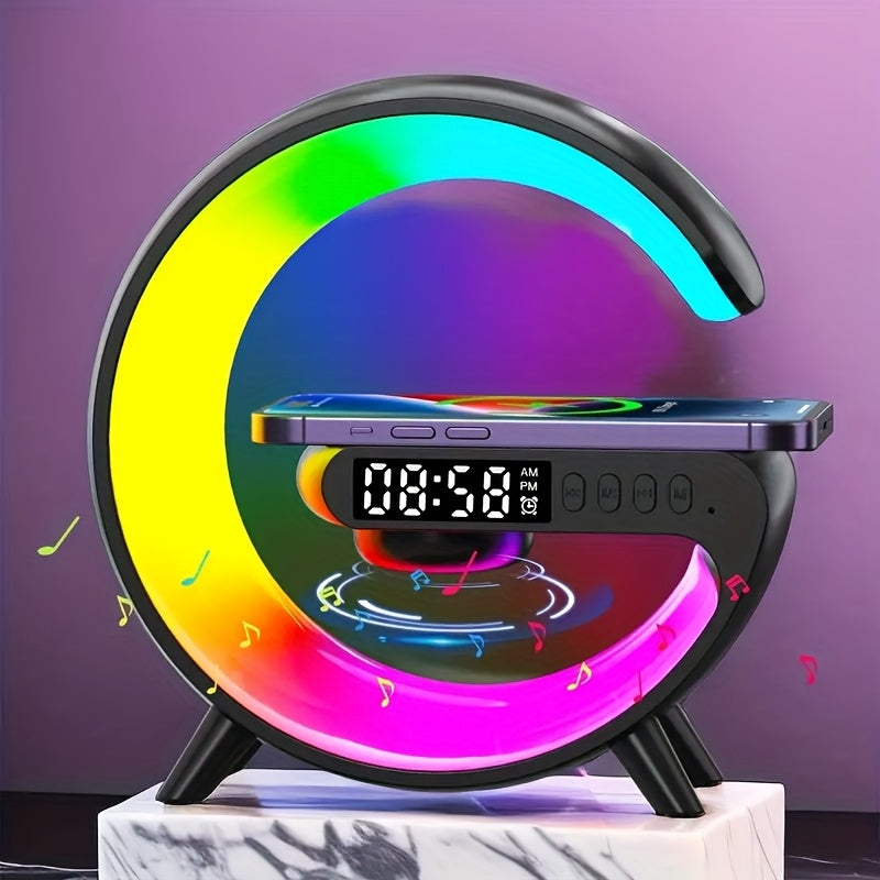 Charger and Night light Wireless Charger Stand Speaker Wireless Charging Station Atmosphere Nightlight Sunrise RGB Rhythm Light Table Lamp for Bedrooms Alarm Clock Birthday Gift Mobile Phone Stereo for iPhone 16 15 14 13 Pro Max AirPods for Samsung