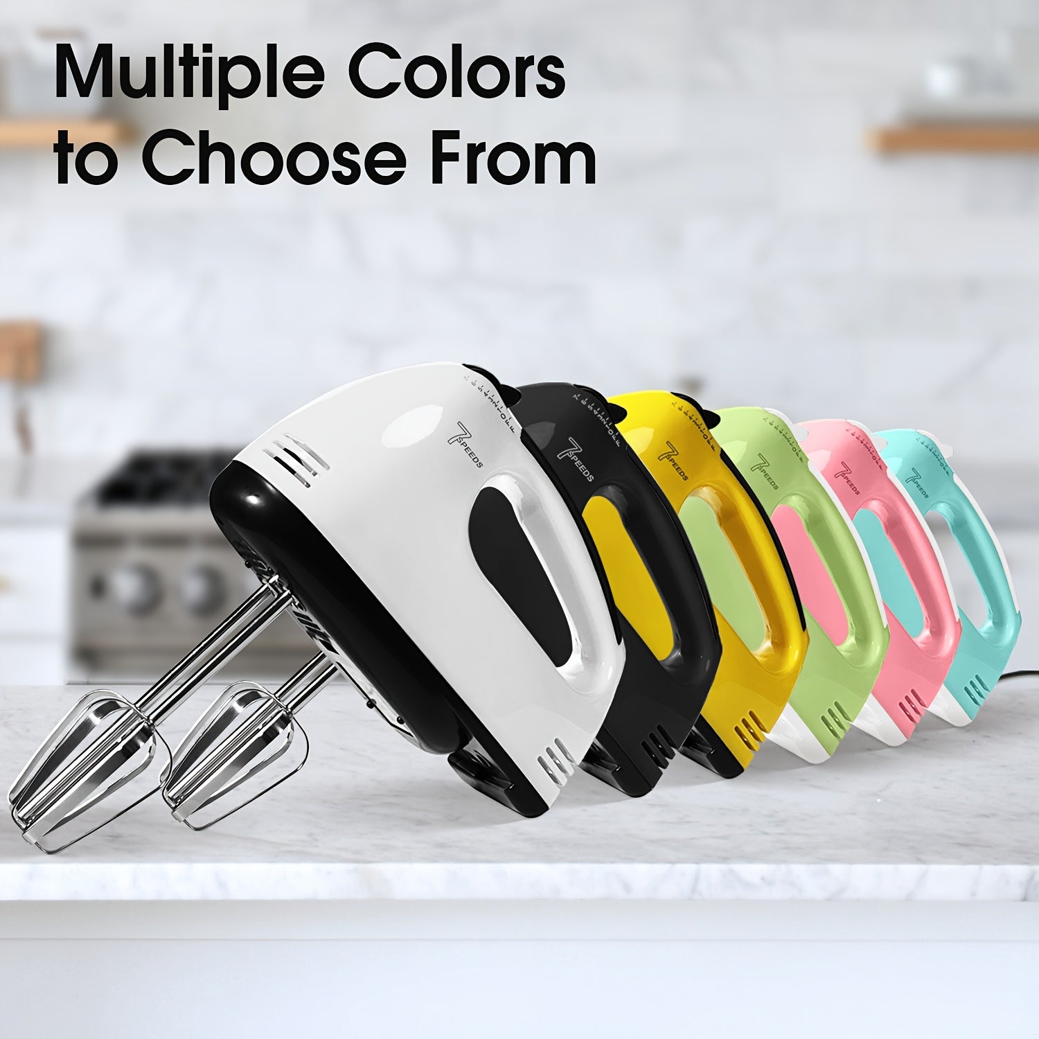 Mixer PANCERKA 7-Speed Handheld Electric Whisk Mixer - Durable Metal, 220V Plug, Multiple Color Options (White, Black, Yellow, Green, Pink, Blue), Perfect for Baking & Food Preparation, Kitchen Mixer | Modern Kitchen Mixer | Durabl