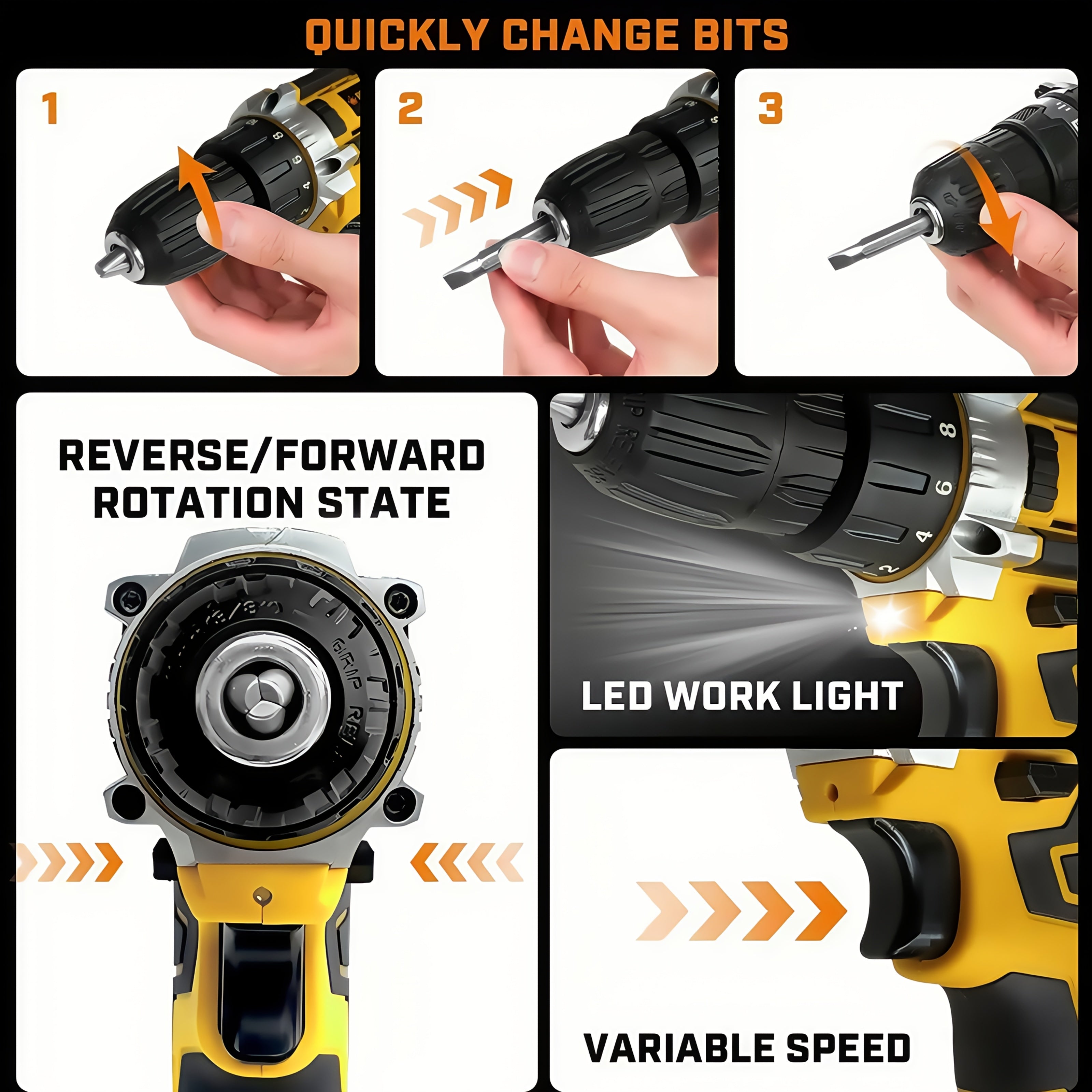 Drill Set Wireless . The New Impact Drill Is Equipped With A 3/8-inch Keyless Chuck And A Work Light