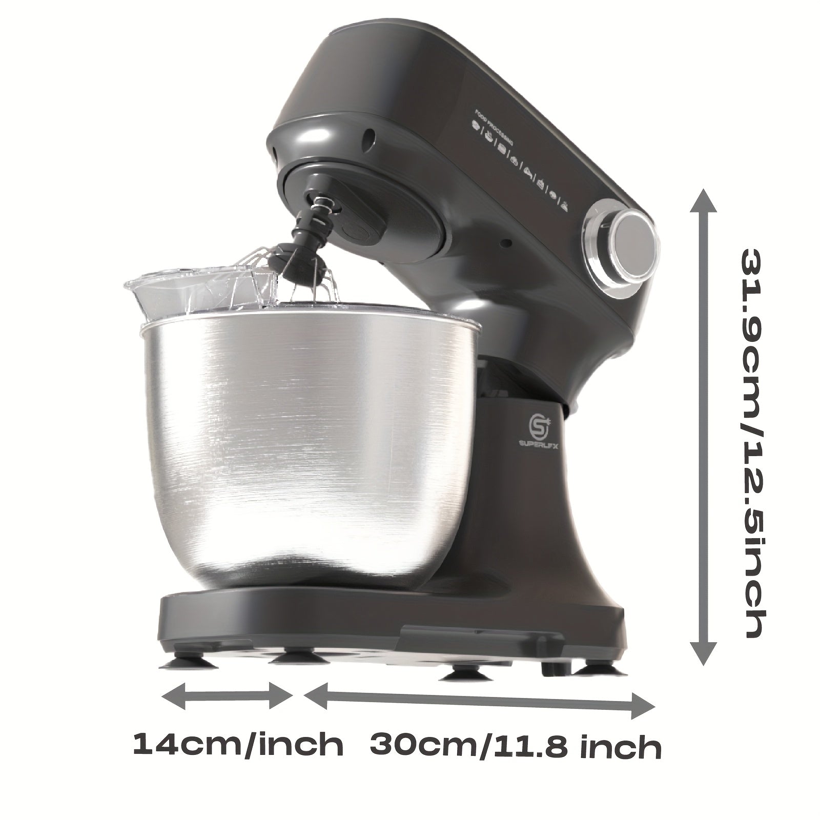Mixer Food Processor 800 W SUPERLEX with 4.5L Stainless Steel Bowl - Professional Kneading Machine with 10 Speeds, Dough Hook, Whisk & Scraper - Stand Mixer for Bread, Cakes & More