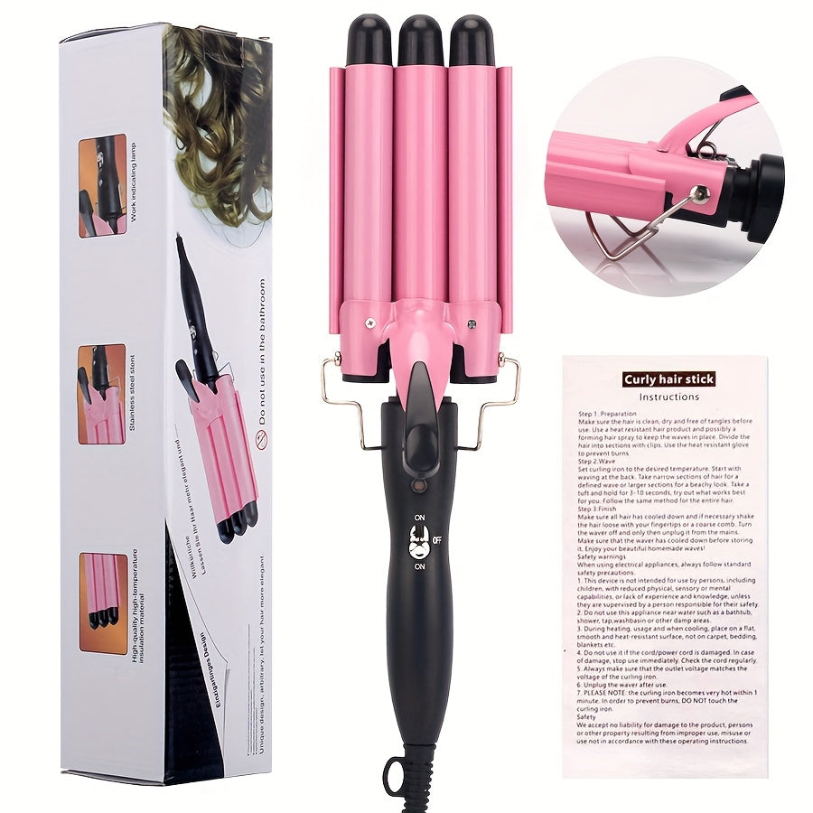 Hair Curling Iron  Professional Salon & Home - Fast in 1 Minute, 3-Barrel Design for Volume & Curl Definition, Ceramic Technology for Smooth, Damage-Free Styling - European Standard (220V) - Ideal for All Hair Types (Damaging