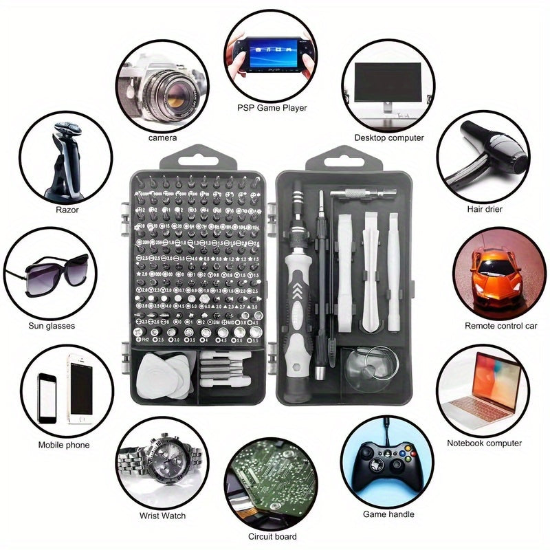 Screwdriver Set 115in 1 Professional , Strong Magnetic Multi-functional Tool Kit with Shaped Drill Bits, Rust Resistant Metal Finish, One-Way Head Style, Ideal for Mechanics - No Assembly Required