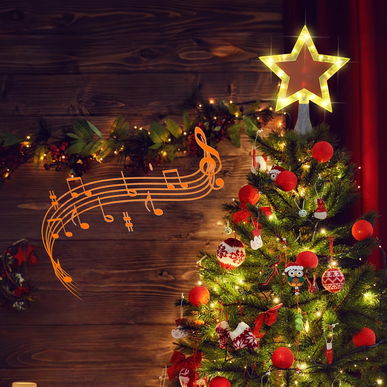 Christmas Tree Singing Top Decoration, 25.4 cm, with Colorful LED Christmas Tree Decoration