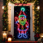 Door Banner 2D Flat, 1pc Festive Santa Claus Neon  - Durable Polyester, Glowing Christmas & New Year Party Decor