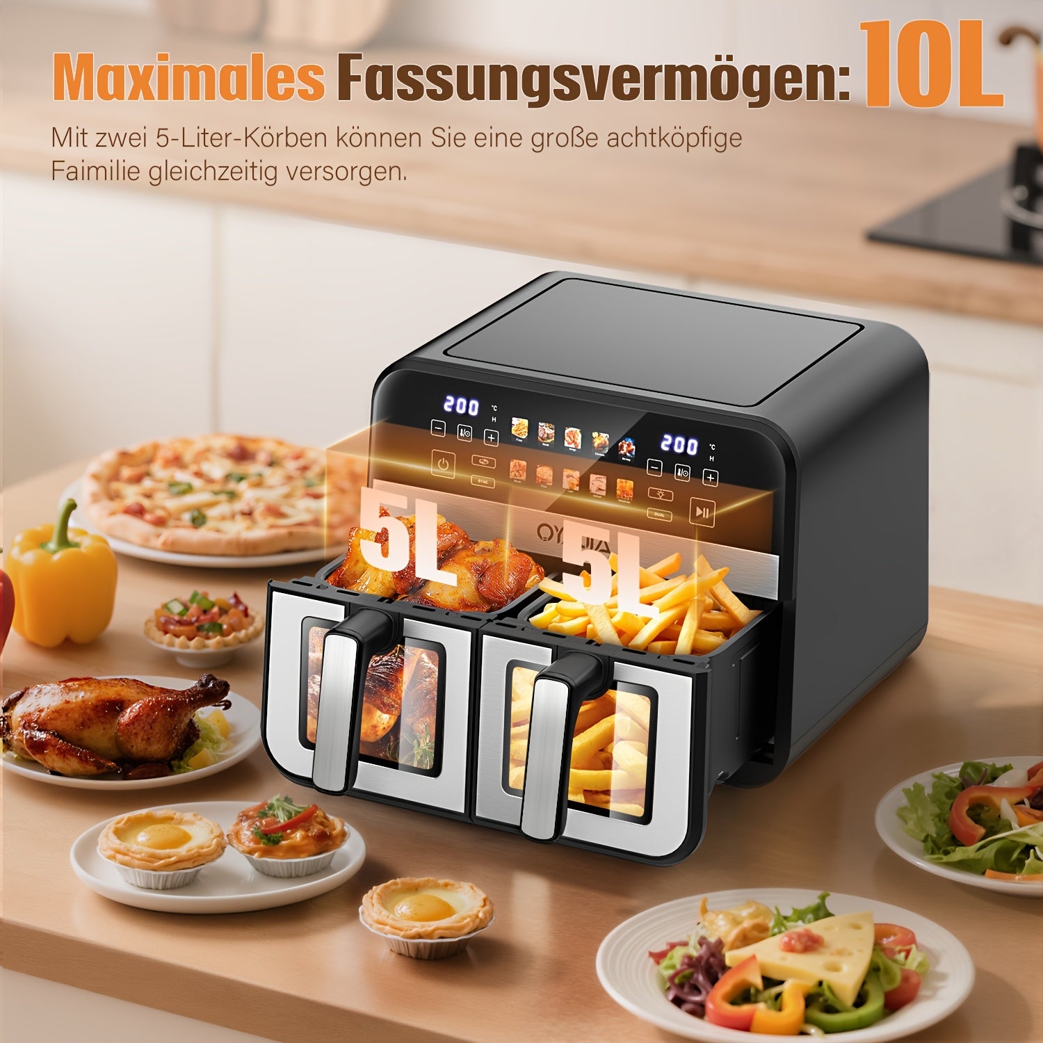 Air Fryer 9/10L Dual Zone  with Visual Window, 8 Pre-Programmed Menus Smart Cooking