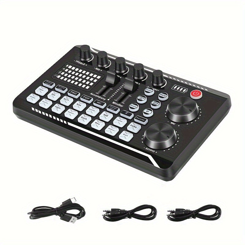Sound Card USB-Powered Live  with Audio Interface, DJ Mixer Effects, Voice Changer, Rechargeable 1200mAh Lithium Battery, for Streaming, Podcasting, Gaming - Studio Equipment