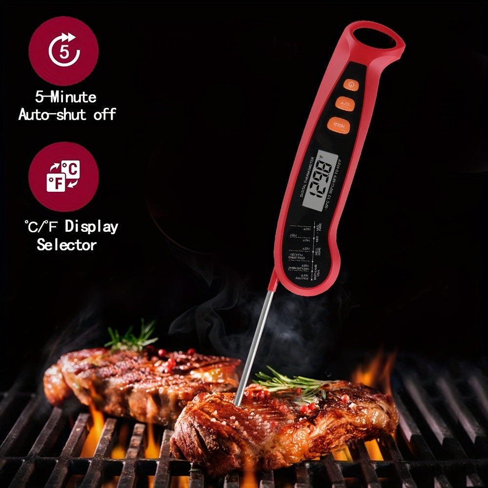 Thermometer 1pc Fast-Reading Digital Meat Thermometer, Metal Kitchen Food Temperature Meter with LCD Display, Single Use, Suitable for Food Contact, Requires 1 AAA Battery (Not Included) - Adult