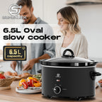 Slow Cooker SUPERLEX 6.5L Large Oval  | 200W Energy-Efficient Ceramic Pot | 4-Temp Control (High/Low/Warm/Off) | Tempered Glass Lid | Perfect for Party Cooking, Slow Cooker Recipe, Home Cooking, Stylish Cookware, Sleek Design,
