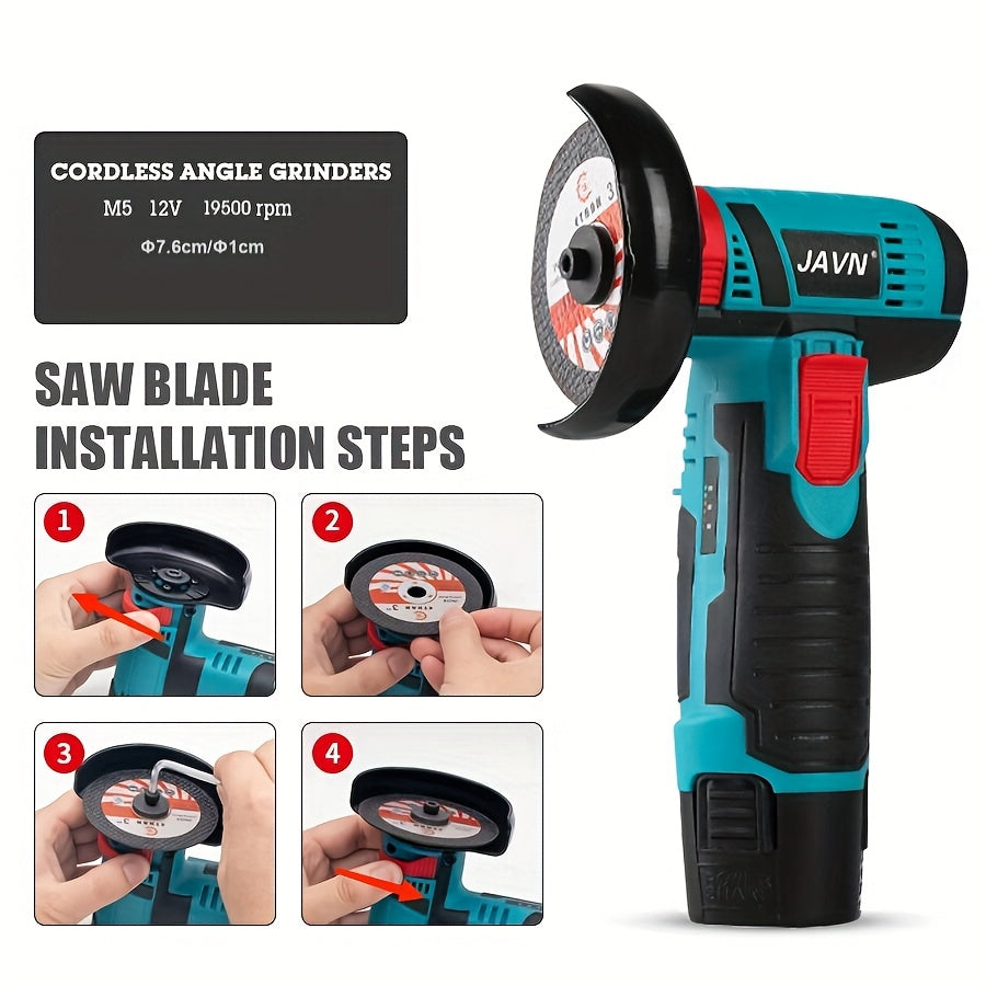 JAVN 12V Cordless Angle Grinder - 19500 RPM Powerful Electric Grinding & Polishing Machine
