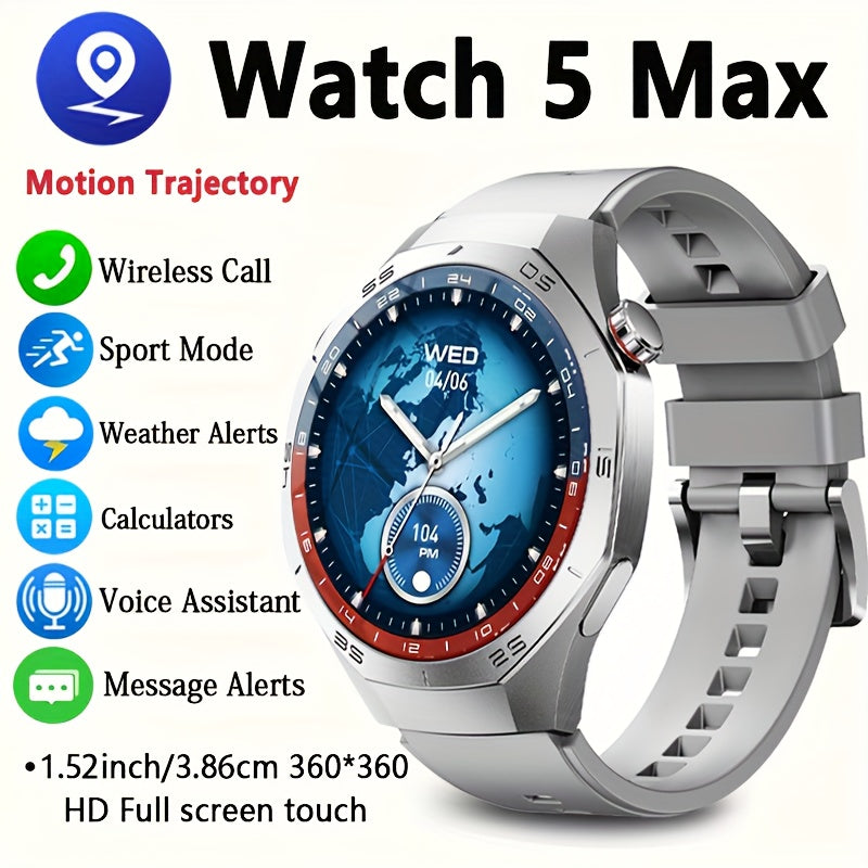 Smartwatch 2025 New GPS GT5  - 3.86cm HD Display, Wireless Calling, Over 100 Sports Modes, AI Voice Assistant, USB Charging, Compass Outdoor Fitness Tracker, Compatible with Android/for iPhone, Multi-Function Accesso