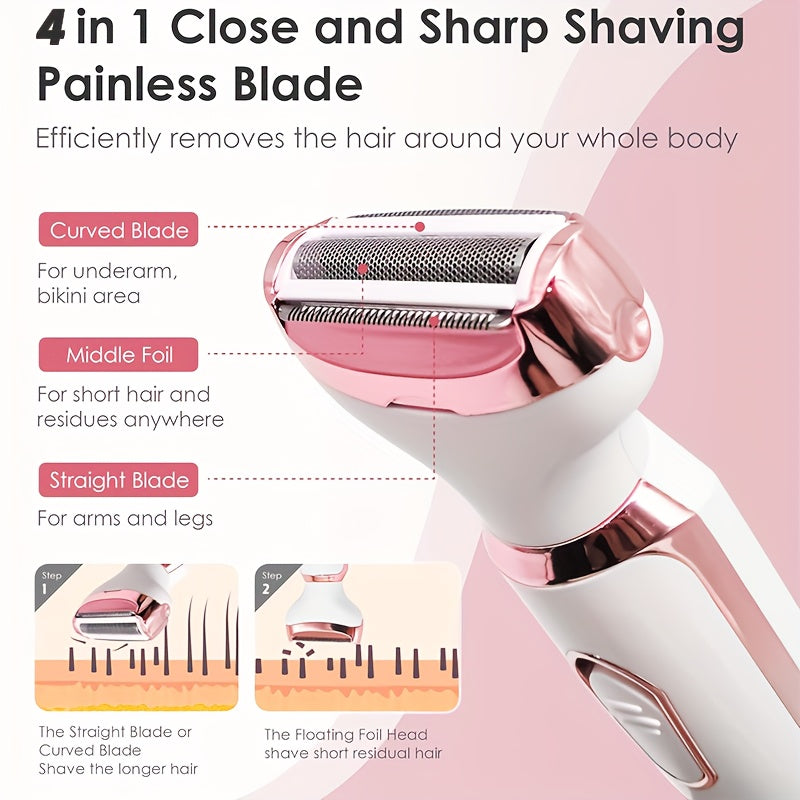 Hair Remover 4in1 Women's Electric  Multifunctional Women's Electric Shaver Trimmer Set Bikini Line Trimmer for Women USB Rechargeable for Eyebrows, Nose, Face Legs Hair Removal Portable Gentle Perfect Gift for Women