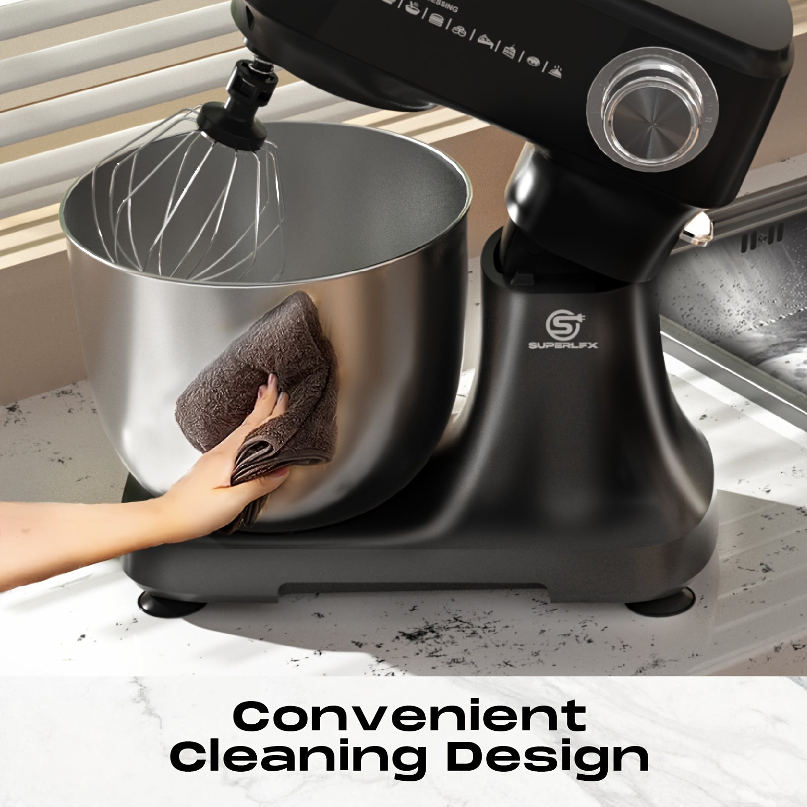 Mixer Food Processor 800 W SUPERLEX with 4.5L Stainless Steel Bowl - Professional Kneading Machine with 10 Speeds, Dough Hook, Whisk & Scraper - Stand Mixer for Bread, Cakes & More