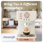 Coffee Machine Aeomjk Italian , One-Button Operation with Thermometer, Semi-Automatic Espresso Maker, 1.5L Water Tank for Espresso, Latte, Cappuccino