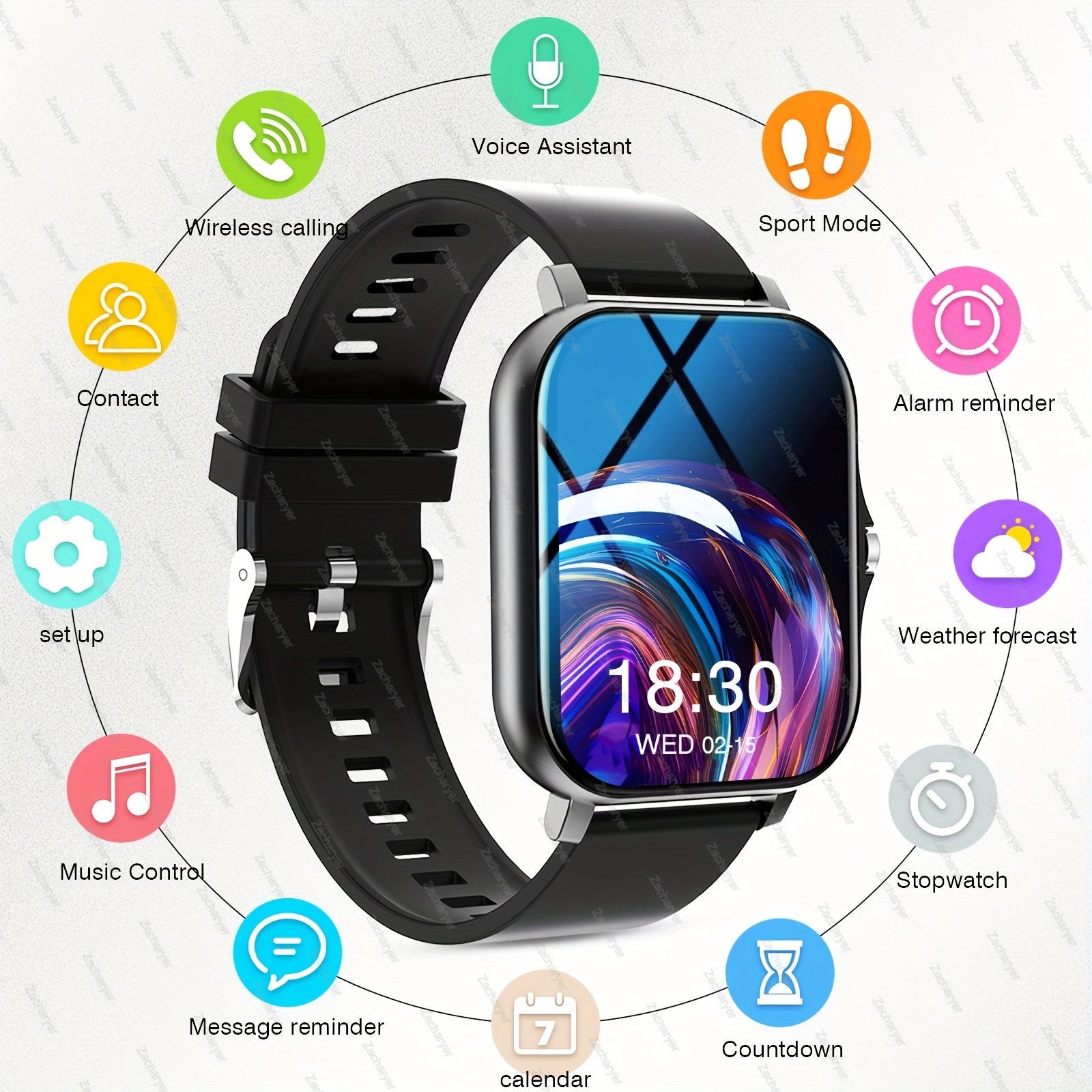 Smart Watch! Zacharyer 2025 Newest  Call/ SMS Notifications with APPs Pop-up Alerts, Multiple Sports Modes, Built in Games, Weather Forecast and Change Wallpapers and other functions, Compatible with iPhone and Android, gift f