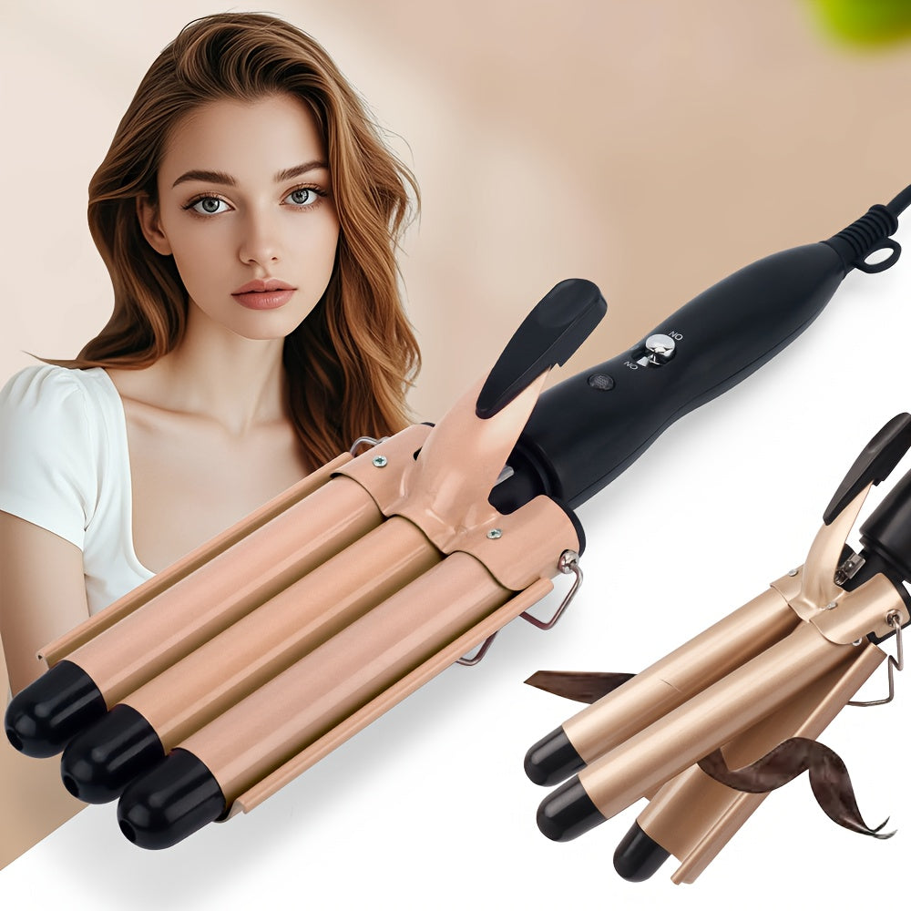 Hair Curling Iron  Professional Salon & Home - Fast in 1 Minute, 3-Barrel Design for Volume & Curl Definition, Ceramic Technology for Smooth, Damage-Free Styling - European Standard (220V) - Ideal for All Hair Types (Damaging