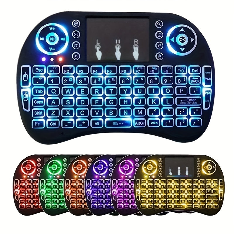 Keyboard i8 2.4G Mini wireless with touchpad &7-color Backlit, plug and play, Super cool design,Perfect for Android TV Box, Smart TV, Projector, PS3, and more!