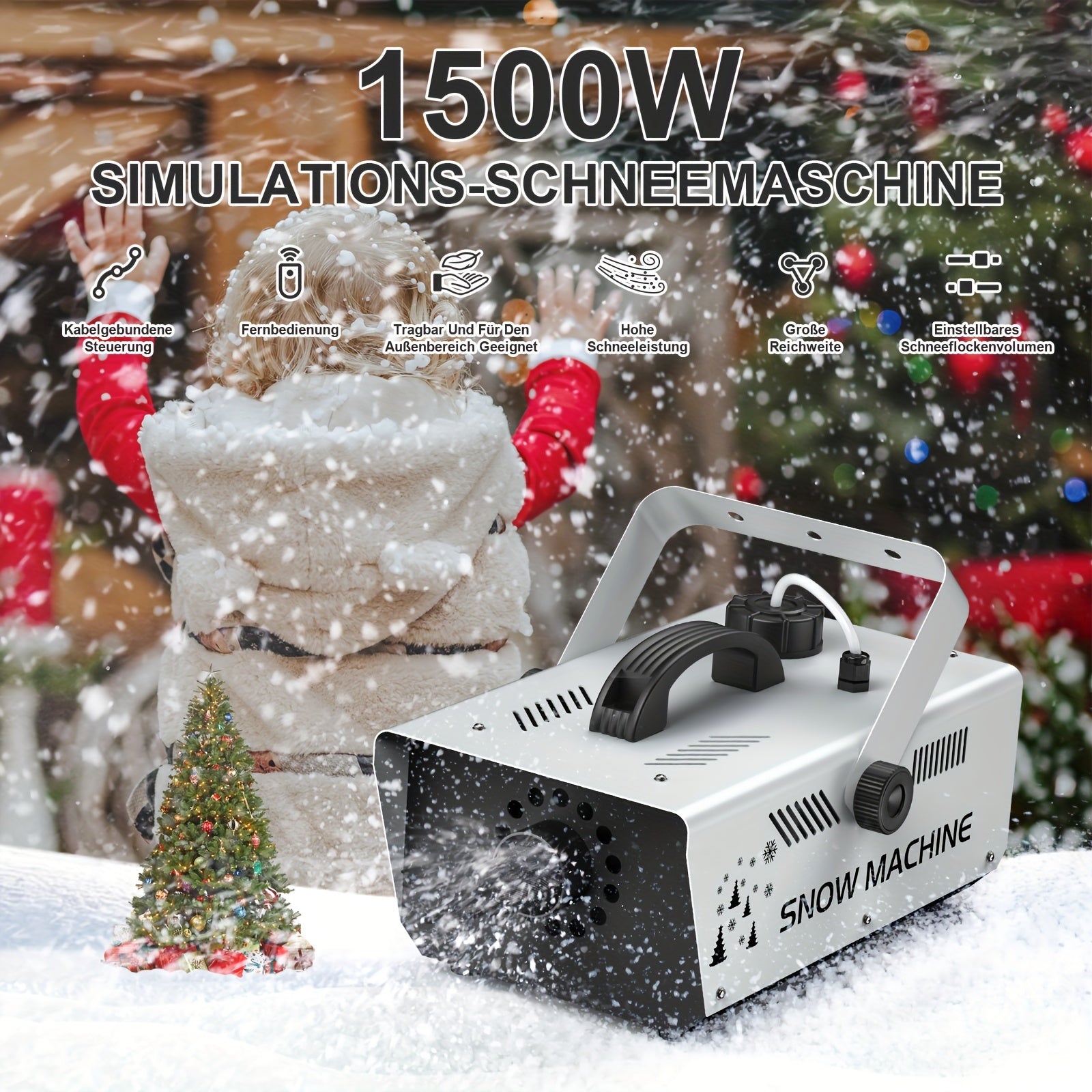 Snow Machine Professional 1500W Electric  - Heavy-Duty Snow Effect Maker with Adjustable Snowflake Control Knob