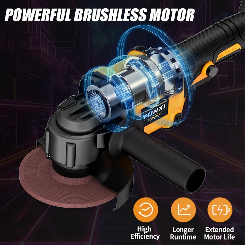 Grinder 2025 New Brushless Angle Grinder - Heavy-Duty Professional Multifunctional Sanding Machine/ Grinder, Quick Replacement of Cover, Soft Start And Safety Brake, Lithium-Ion Power Tool, Ergonomic Grip, Including Battery And Charg