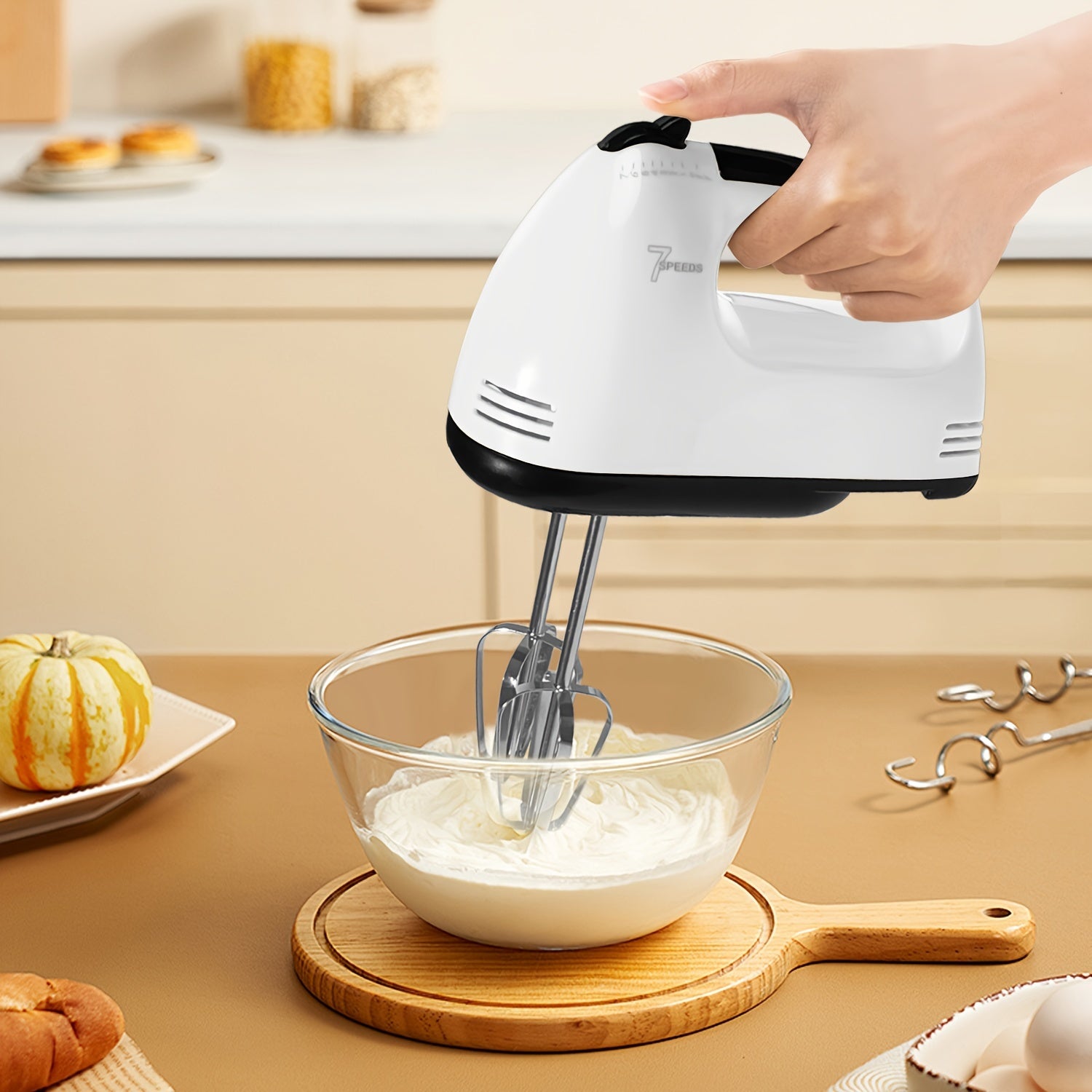 Mixer PANCERKA 7-Speed Handheld Electric Whisk Mixer - Durable Metal, 220V Plug, Multiple Color Options (White, Black, Yellow, Green, Pink, Blue), Perfect for Baking & Food Preparation, Kitchen Mixer | Modern Kitchen Mixer | Durabl