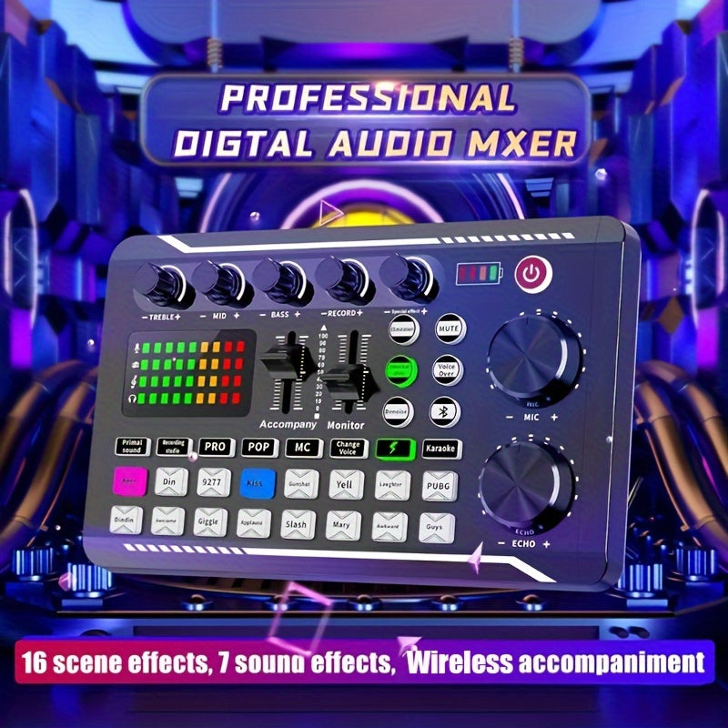 Sound Card USB-Powered Live  with Audio Interface, DJ Mixer Effects, Voice Changer, Rechargeable 1200mAh Lithium Battery, for Streaming, Podcasting, Gaming - Studio Equipment