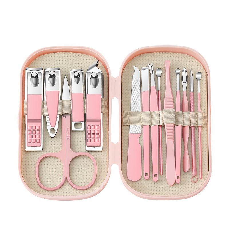 Nail & Foot Care Set  14pcs Stainless Steel with Plastic Storage Case - 3 Colors (Pink, Blue, White) - Heavy-Duty Manicure & Pedicure Kit with Scissors, Cuticle Pusher, Nail File, Cuticle Nipper, Remover, Cuticle Trimmer, Nail