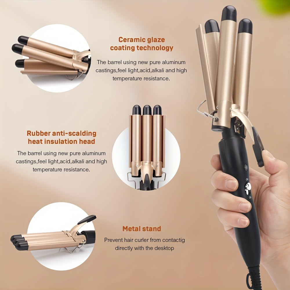 Hair Curling Iron  Professional Salon & Home - Fast in 1 Minute, 3-Barrel Design for Volume & Curl Definition, Ceramic Technology for Smooth, Damage-Free Styling - European Standard (220V) - Ideal for All Hair Types (Damaging
