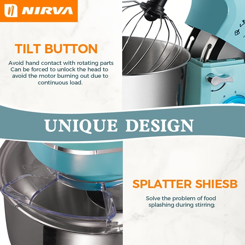 Mixer Nirva1400W high-speed electric kitchen mixer, with 240-ounce stainless steel bowl - 6-speed, handheld cream whisk and egg beater, suitable for baking and mixing, portable design,