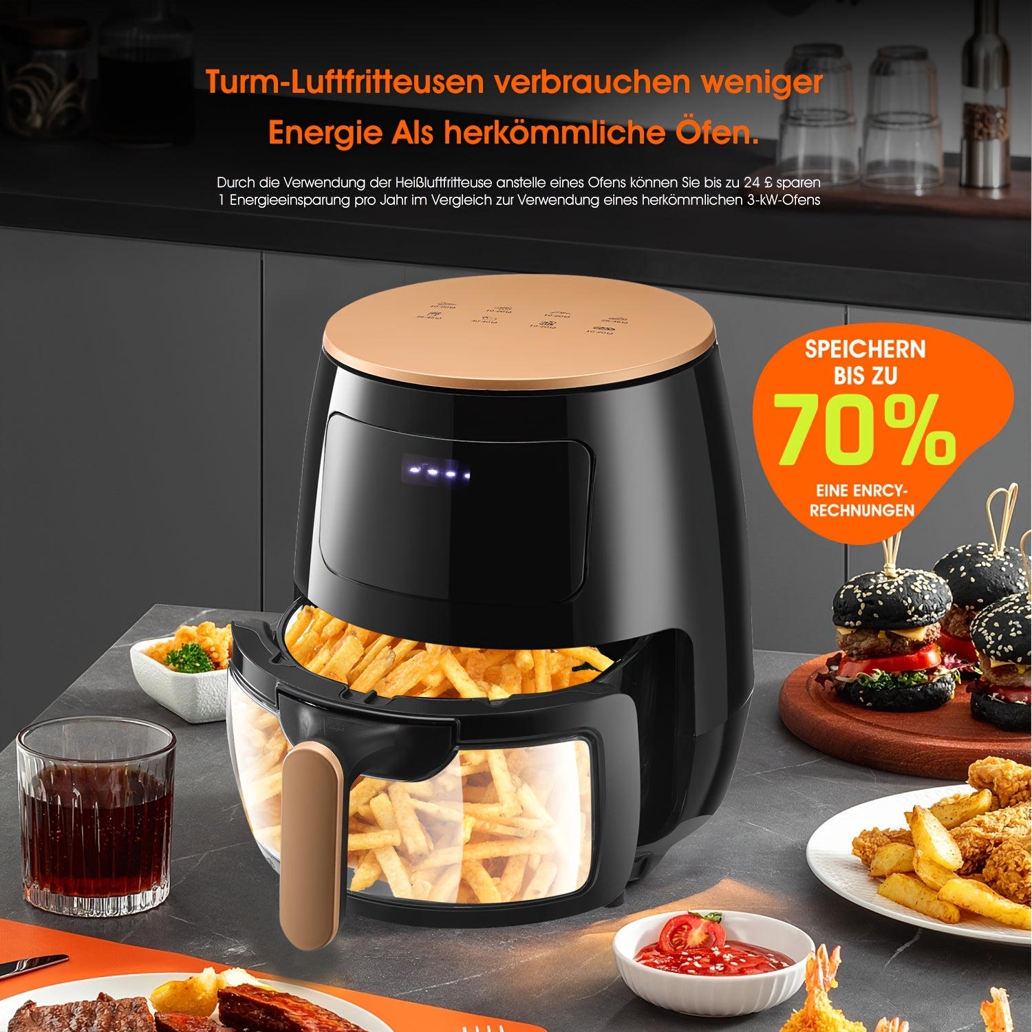 Air Fryer 6L with LED Touchscreen – 1700W Oil-Free Cooker