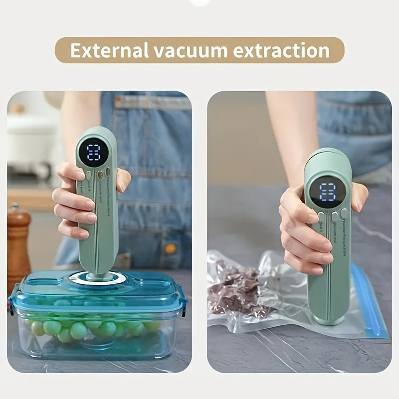 Vacuum Sealer Kit Compact USB  with Digital Display - Fast Seal, Includes Pump and Airtight Bags, Ideal for Food Preservation, Snacks, Meat, Fruits & Vegetables - Space-Saving Design, 36V Vacuum Sealing Machine