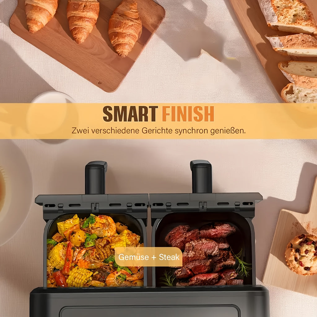Air Fryer 9/10L Dual Zone  with Visual Window, 8 Pre-Programmed Menus Smart Cooking