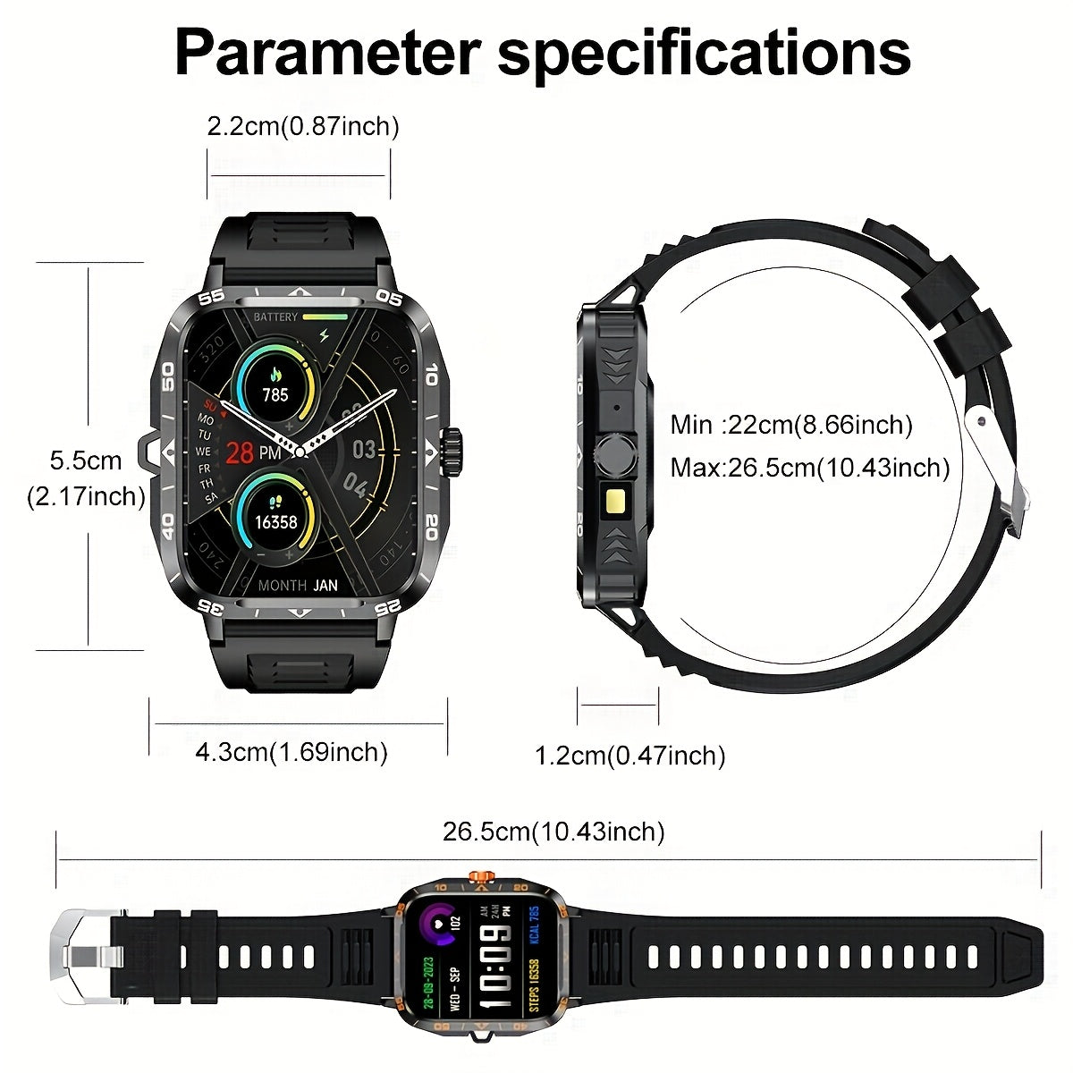 Smartwatch 2024 New , IP67, LED Display, Altitude Gauge, Barometer, 100+ Sports Modes, 300mAh Battery, Multimedia Information Viewing, Weatherometer, Pedometer, Fitness Tracker, Wireless 5.0, Android/iOS Compatible, with Call/