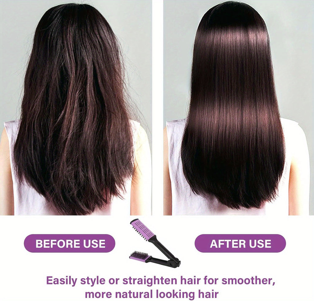 Hair Straightener Clip, Suitable for Buns and Wavy Hairstyles, Soft Bristles, Home Hair Styling Tool, Dual-Use Straightener and Curling Iron Comb for Women and Men