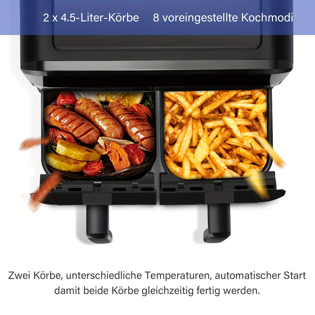 Air Fryer 9/10L Dual Zone  with Visual Window, 8 Pre-Programmed Menus Smart Cooking