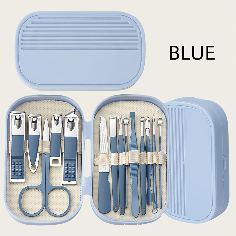 Nail & Foot Care Set  14pcs Stainless Steel with Plastic Storage Case - 3 Colors (Pink, Blue, White) - Heavy-Duty Manicure & Pedicure Kit with Scissors, Cuticle Pusher, Nail File, Cuticle Nipper, Remover, Cuticle Trimmer, Nail