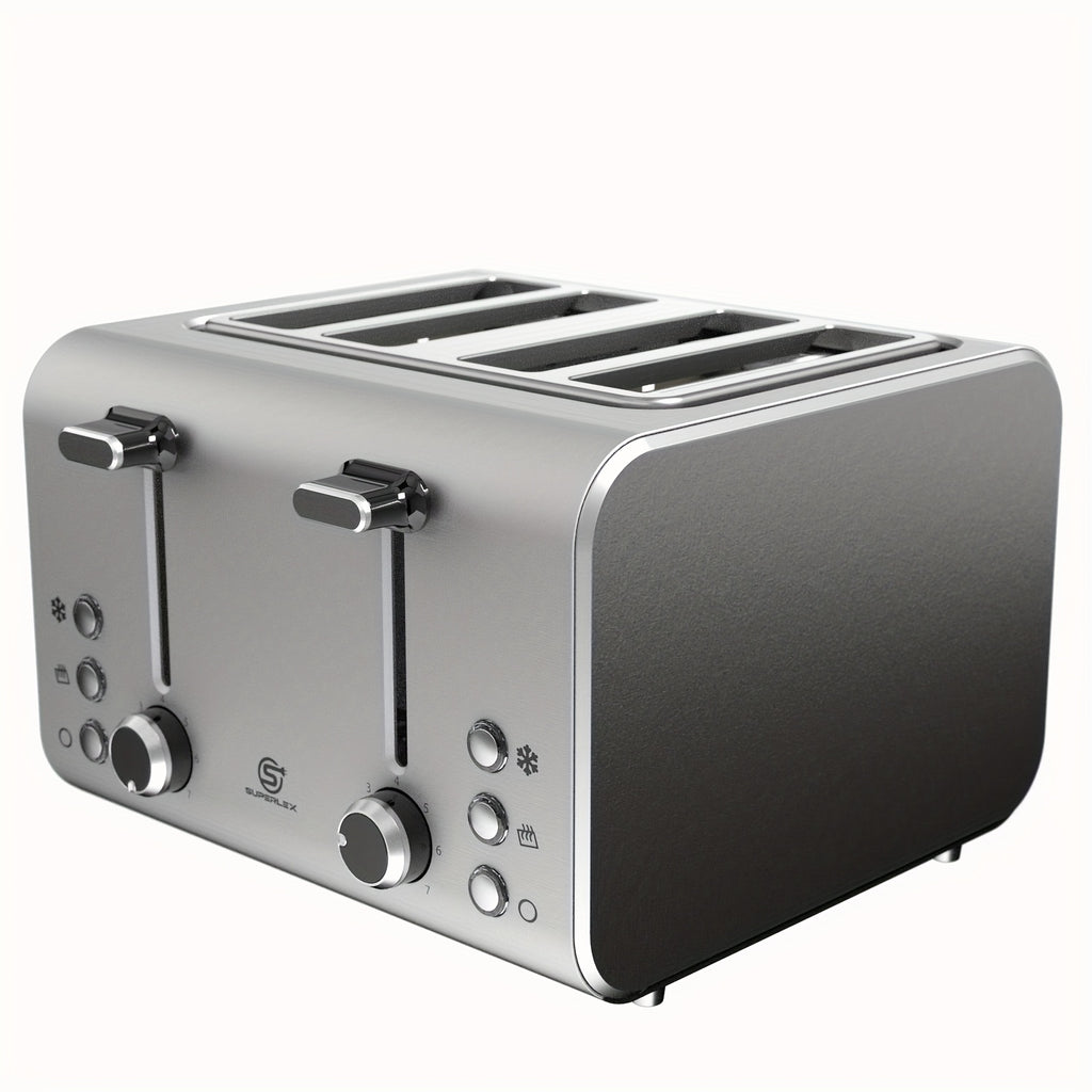 Toaster SUPERLEX 1600W 4-Slice Stainless Steel  | Digital Display | Defrost/Reheat/Cancel | Auto Pop-Up & Crumb Tray | Cord Storage (220-240V EU), Kitchen Appliance, Home Cooking, Sleek Design, Modern Toaster, Durable Construc