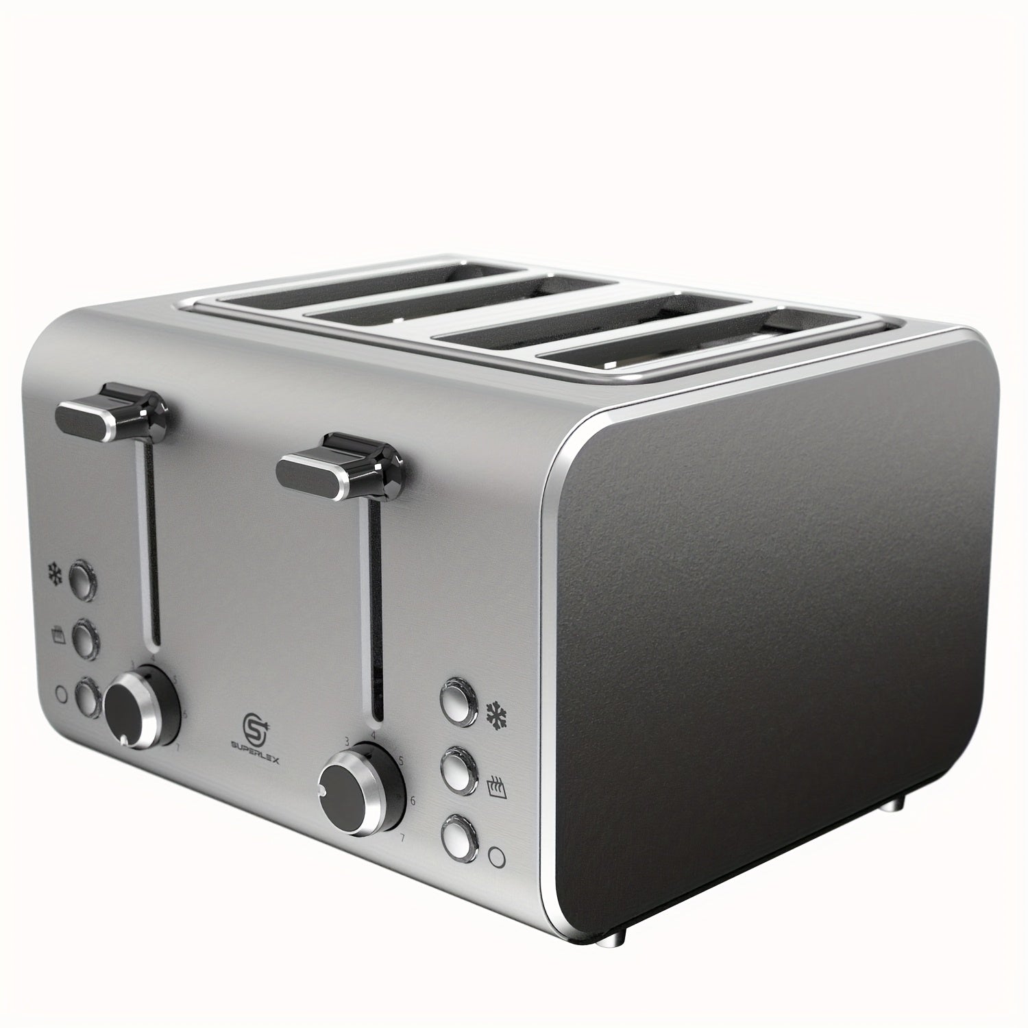 Toaster SUPERLEX 1600W 4-Slice Stainless Steel  | Digital Display | Defrost/Reheat/Cancel | Auto Pop-Up & Crumb Tray | Cord Storage (220-240V EU), Kitchen Appliance, Home Cooking, Sleek Design, Modern Toaster, Durable Construc