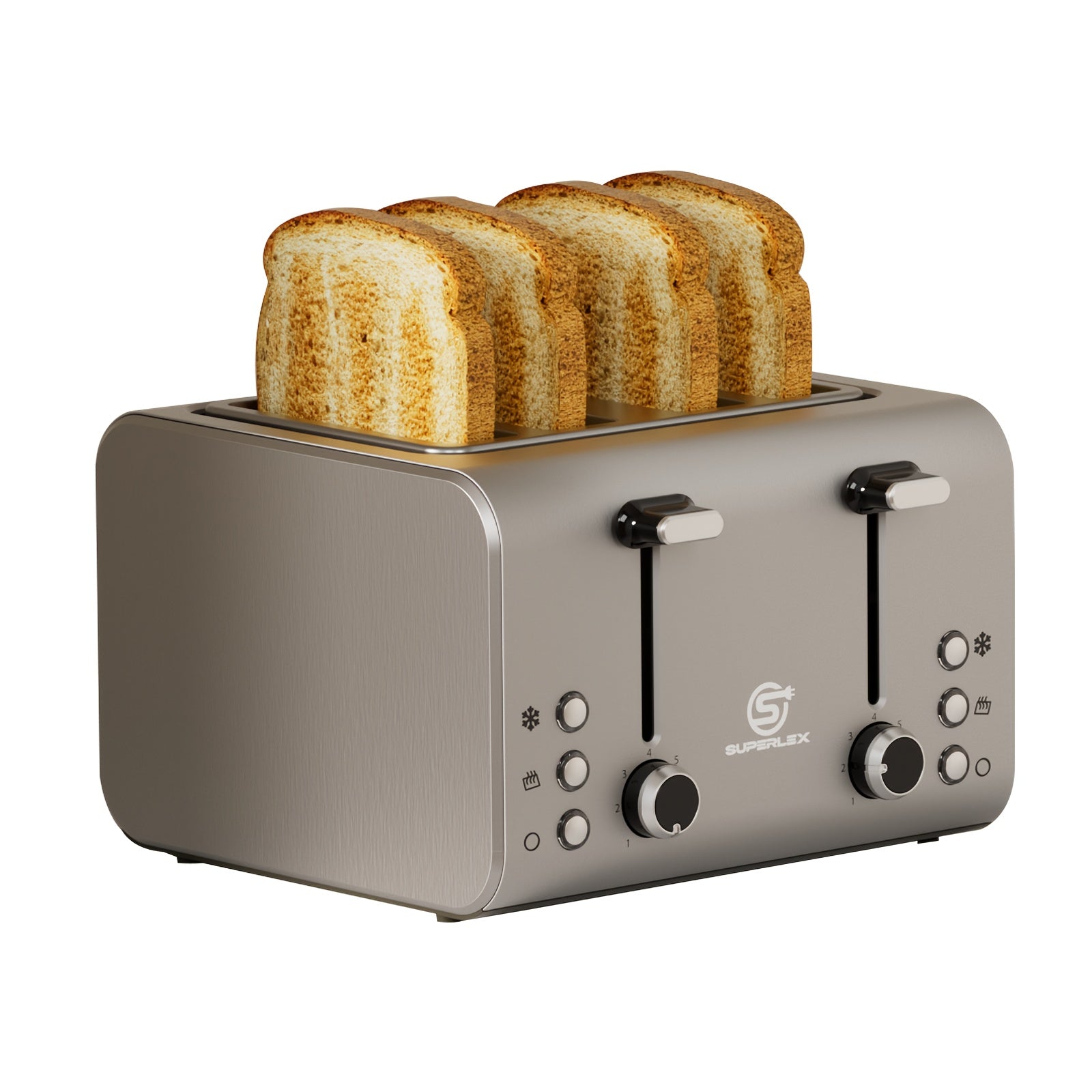 Toaster SUPERLEX 1600W 4-Slice Stainless Steel  | Digital Display | Defrost/Reheat/Cancel | Auto Pop-Up & Crumb Tray | Cord Storage (220-240V EU), Kitchen Appliance, Home Cooking, Sleek Design, Modern Toaster, Durable Construc